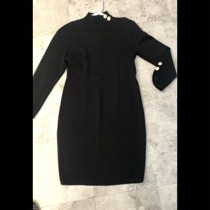 Vintage St. John Evening black knit dress.  Gold and rhinestone buttons.